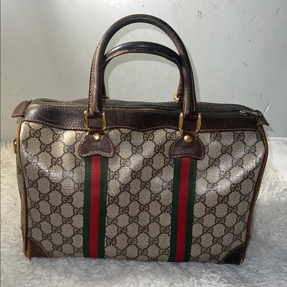 Gucci Handbags - Vintage Gucci Ophidia Boston Leather Bag with Brown Leather Trim